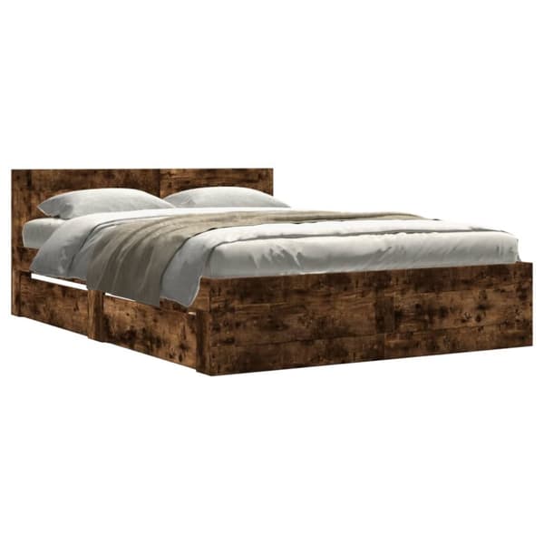 sengeramme med sengegavl 140x190 cm konstrueret træ røget eg