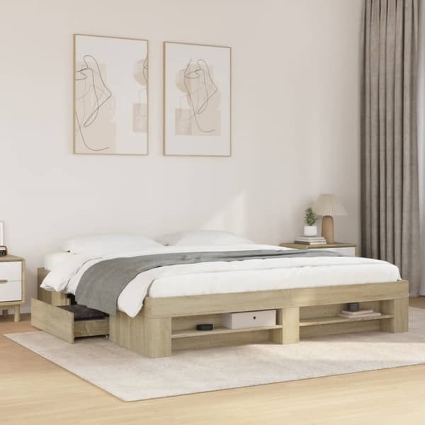 sengestel 200x200 cm konstrueret træ sonoma-eg