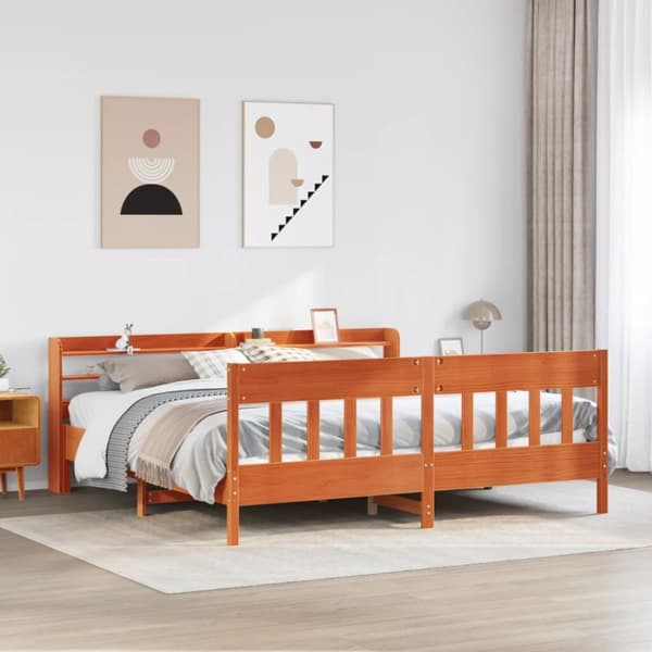 sengeramme uden madras 200x200 cm massivt fyrretræ gyldenbrun
