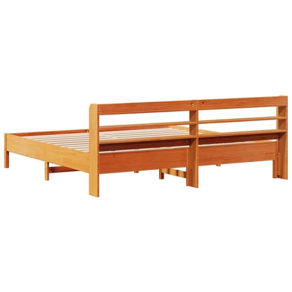 Sängram utan madrass vaxbrun 200x200 cm massiv furu