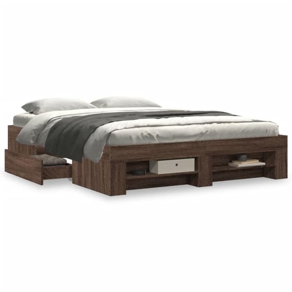 sengeramme 150x200 cm uden madras konstrueret træ brunt eg