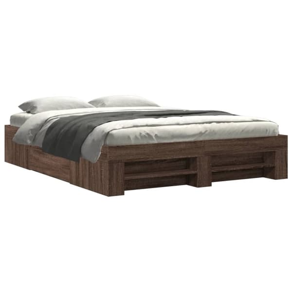 sengeramme 150x200 cm uden madras konstrueret træ brunt eg