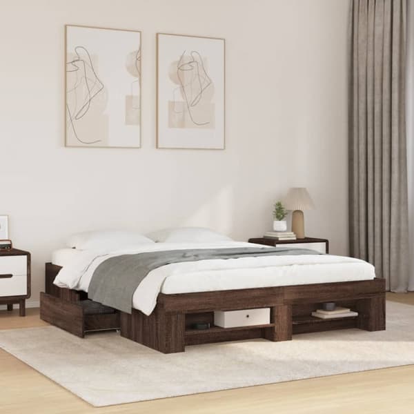 sengeramme 150x200 cm uden madras konstrueret træ brunt eg