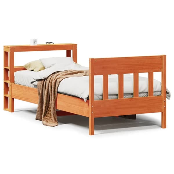 Sängram utan madrass vaxad brun 90x190 cm massiv furu