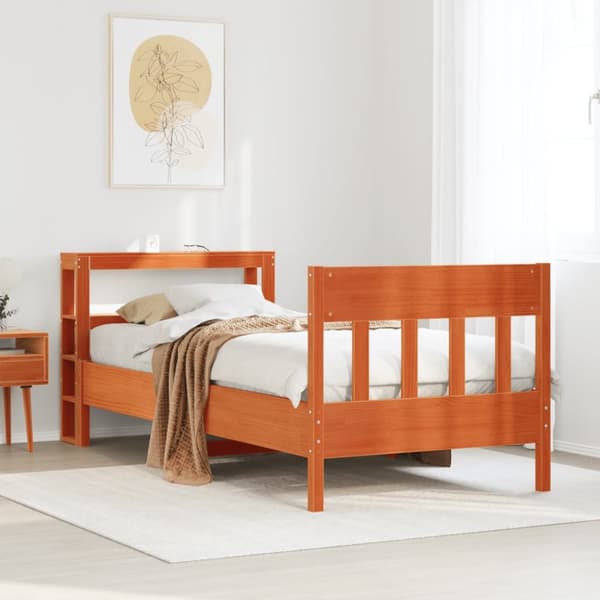 Sängram utan madrass vaxad brun 90x190 cm massiv furu