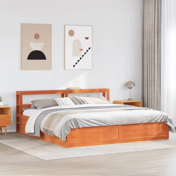 sengeramme med sengegavl 180x200 cm massivt fyrretræ gyldenbrun