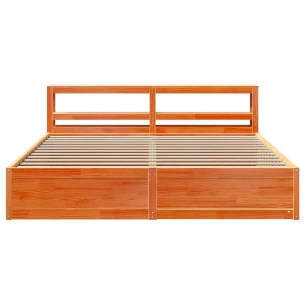 sengeramme med sengegavl 180x200 cm massivt fyrretræ gyldenbrun