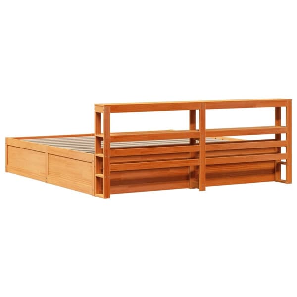 sengeramme med sengegavl 180x200 cm massivt fyrretræ gyldenbrun