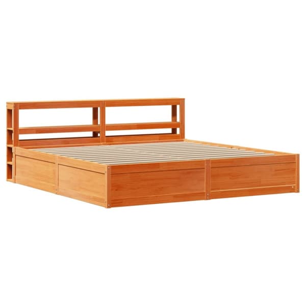 sengeramme med sengegavl 180x200 cm massivt fyrretræ gyldenbrun