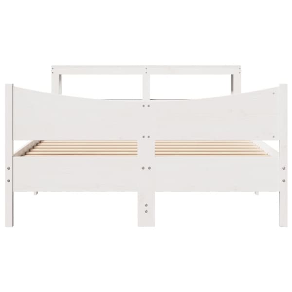 Sängram med huvudgavel vit 140x190 cm massiv furu