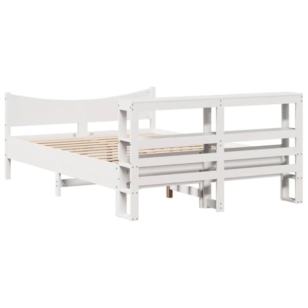 Sängram med huvudgavel vit 140x190 cm massiv furu