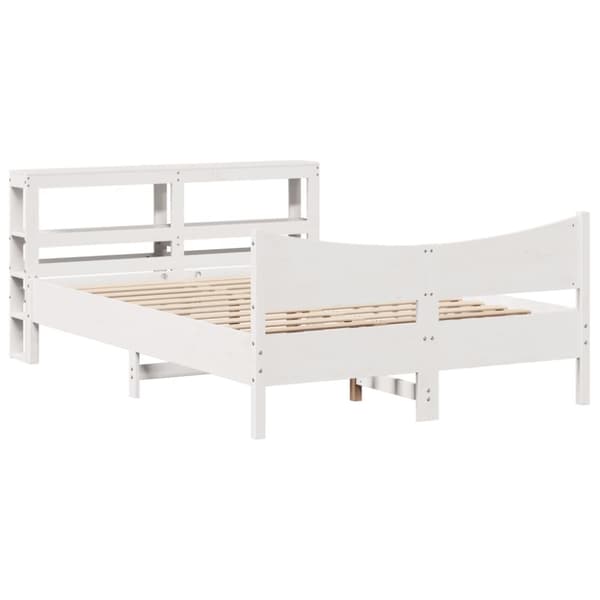 Sängram med huvudgavel vit 140x190 cm massiv furu