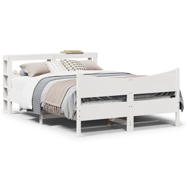 Sängram med huvudgavel vit 140x190 cm massiv furu