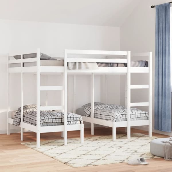 Våningssäng 3 platser vit 140x200/70x140 cm massiv furu