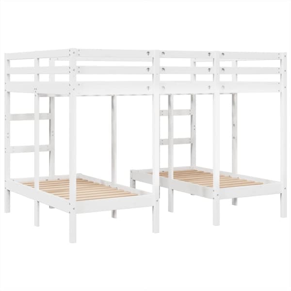 Våningssäng 3 platser vit 140x200/70x140 cm massiv furu