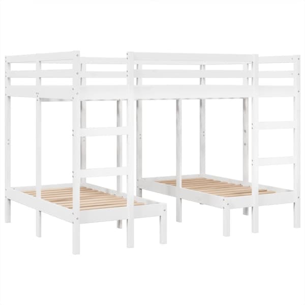 Våningssäng 3 platser vit 140x200/70x140 cm massiv furu