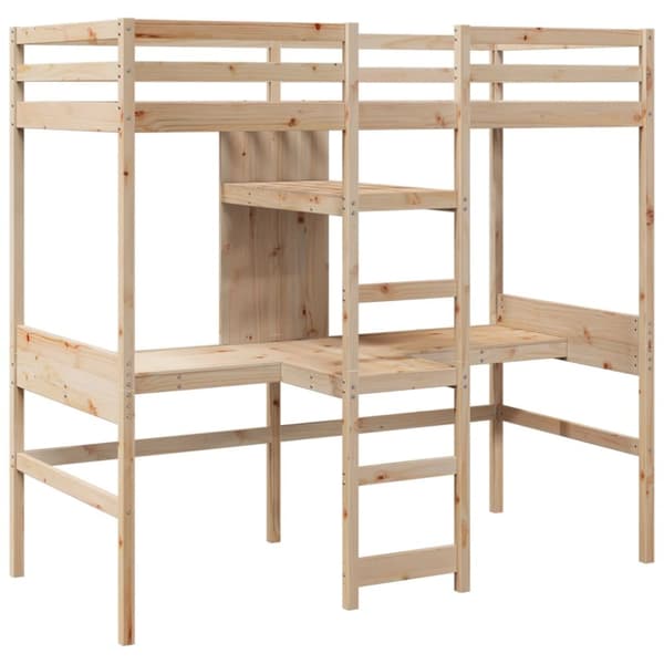 Loftsäng utan madrass 75x190 cm massiv furu