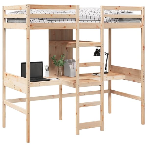 Loftsäng utan madrass 75x190 cm massiv furu