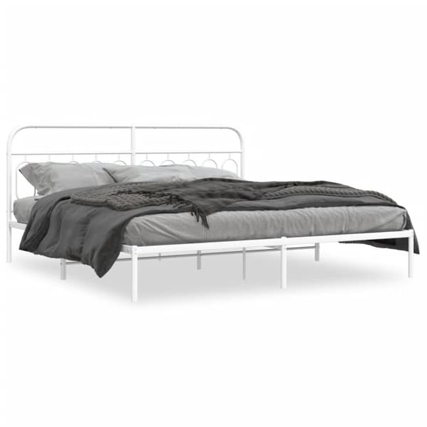 Sängram med huvudgavel metall vit 200x200 cm