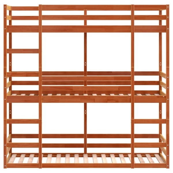 Våningssäng 3 våningar vaxad brun 90x200 cm massiv furu