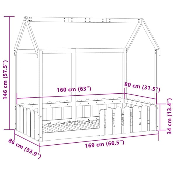 sengeramme til husseng 80x160 cm massivt fyrretræ