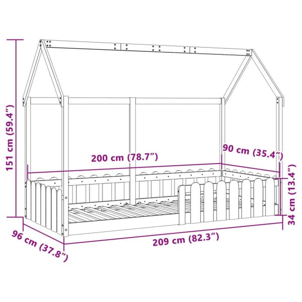 Barnsäng med husram vaxad brun 90x200 cm massiv furu