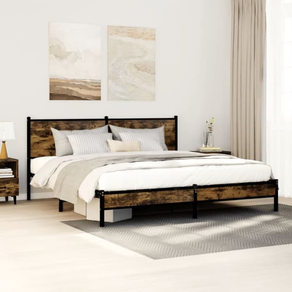 sengeramme uden madras 183x213 cm metal røget egetræsfarve