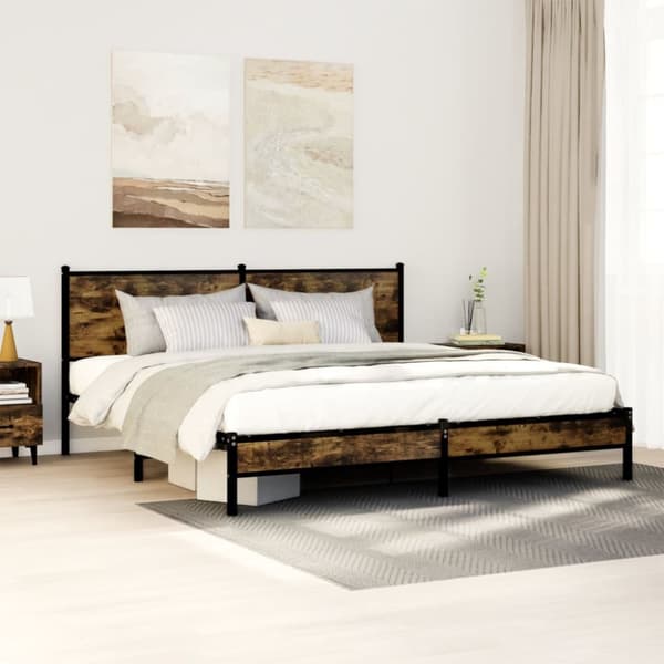 sengeramme uden madras 183x213 cm metal røget egetræsfarve
