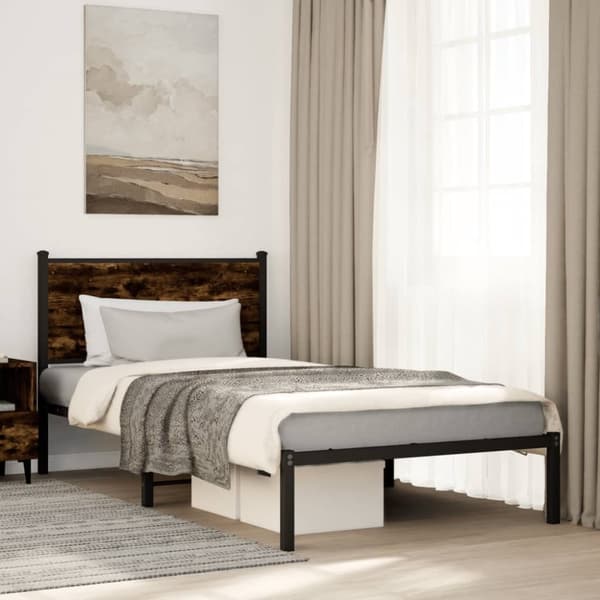 sengeramme uden madras 100x200 cm metal røget egetræsfarve