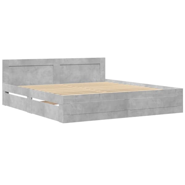 sengeramme med sengegavl 200x200 cm konstrueret træ betongrå