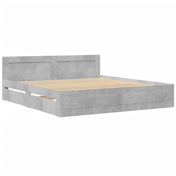 sengeramme med sengegavl 200x200 cm konstrueret træ betongrå