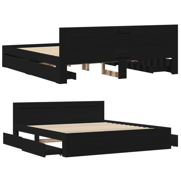 sengeramme med sengegavl 200x200 cm konstrueret træ sort