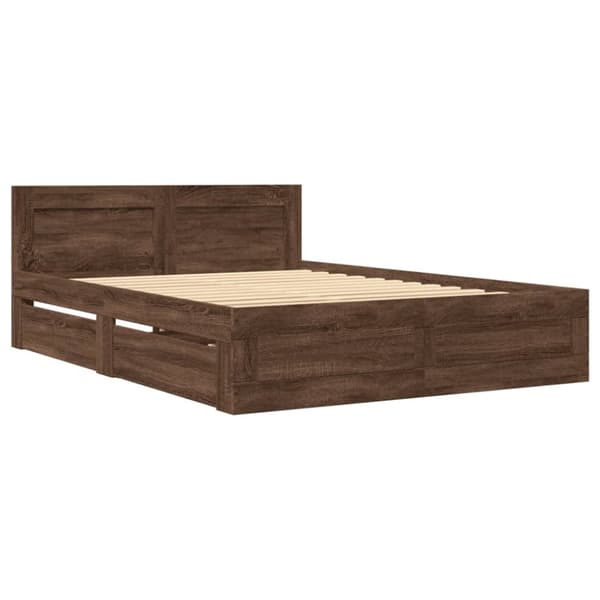 sengeramme med sengegavl 140x200 cm konstrueret træ brunt eg