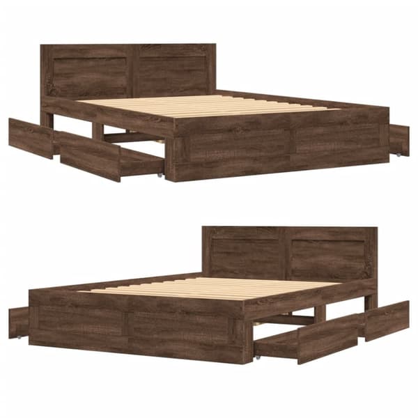 sengeramme med sengegavl 140x200 cm konstrueret træ brunt eg