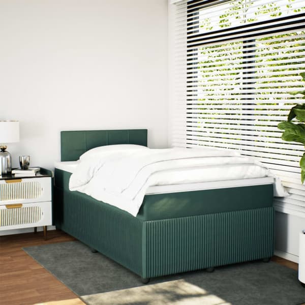 Ramsäng med madrass mörkgrön 120x190 cm sammet