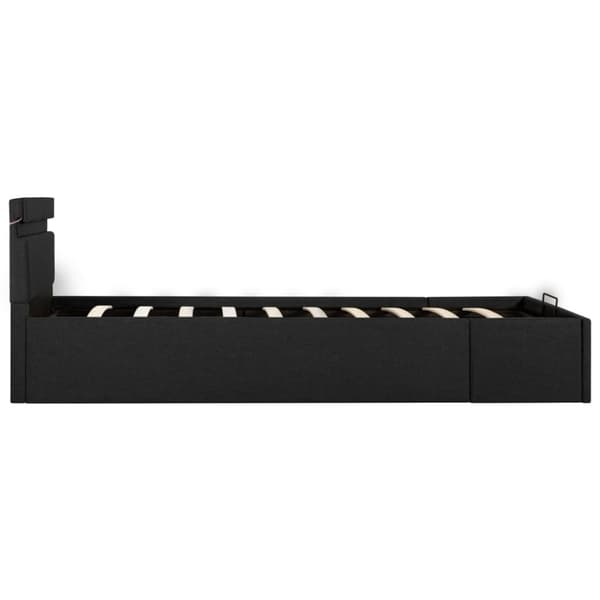 hydraulisk opbevaringsseng med LED 100x200 cm stof mørkegrå