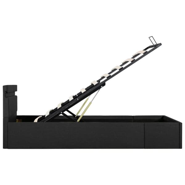 hydraulisk opbevaringsseng med LED 100x200 cm stof mørkegrå