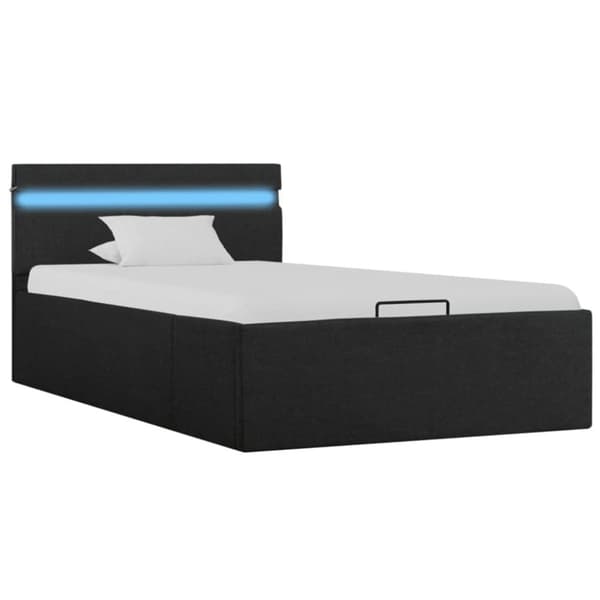 hydraulisk opbevaringsseng med LED 100x200 cm stof mørkegrå