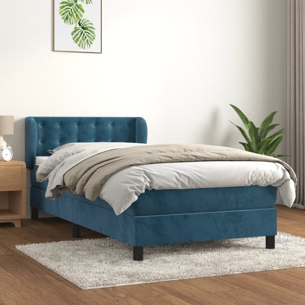 kontinentalseng med madras 90x190 cm fløjl mørkeblå