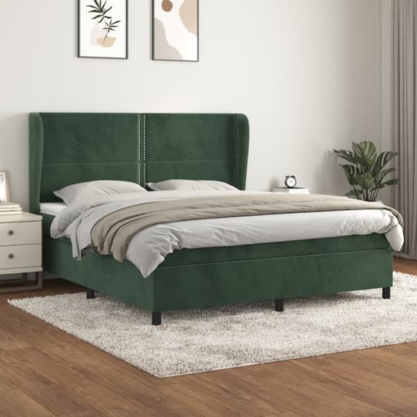 kontinentalseng med madras 160x200 cm fløjl mørkegrøn