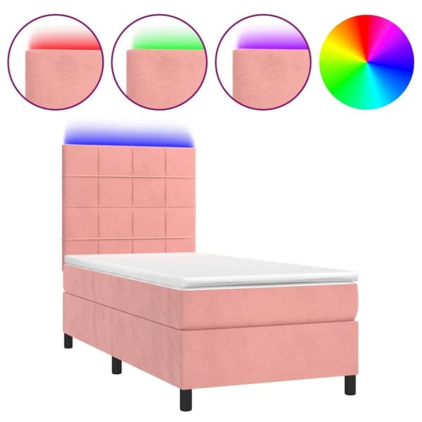 Ramsäng med madrass rosa & LED 90x190 cm sammet
