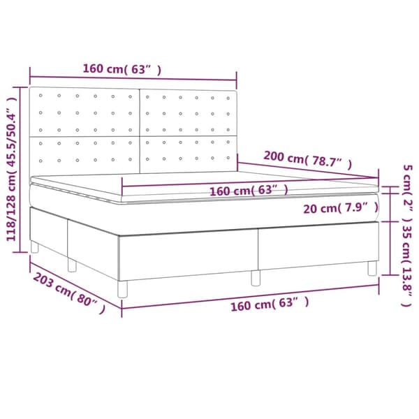 Ramsäng med madrass & LED mörkgrön 160x200 cm sammet