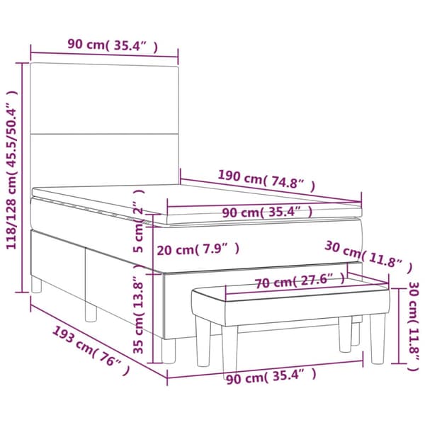 kontinentalseng med madras 90x190 cm stof gråbrun