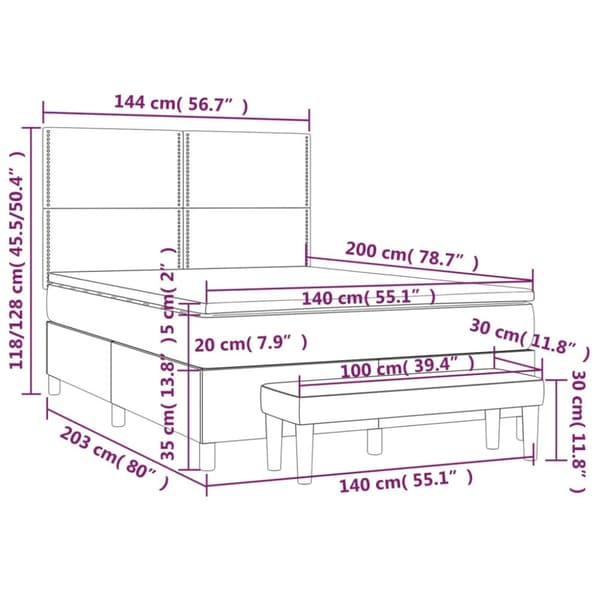 Ramsäng med madrass svart 140x200 cm sammet