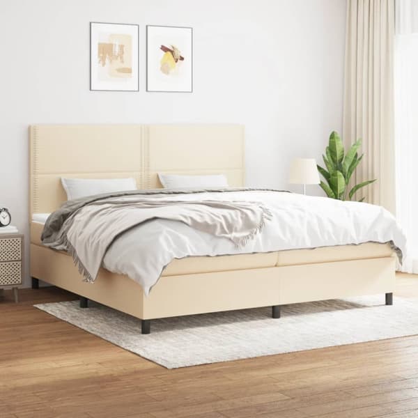 kontinentalseng med madras 200x200 cm stof cremefarvet