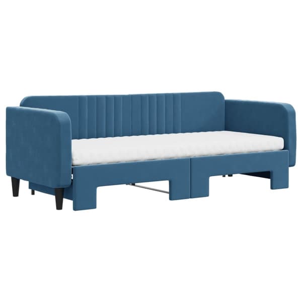 daybed med udtræk og madras 80x200 cm velour blå