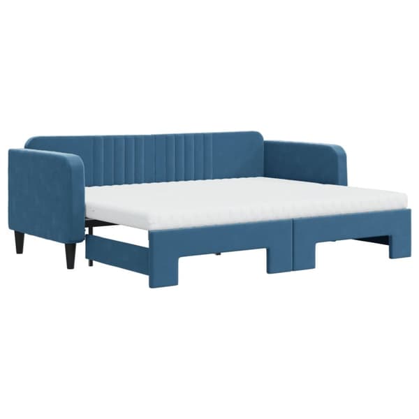daybed med udtræk og madras 80x200 cm velour blå