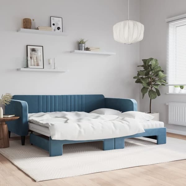 Dagbädd utdragbar och madrasser blå 100x200 cm sammet