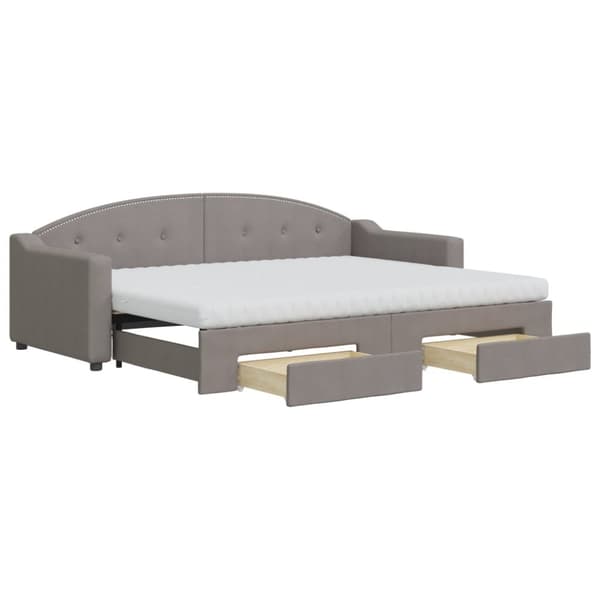 Dagbädd utdragbar med lådor taupe 80x200 cm tyg