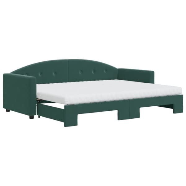 daybed med udtræk og madras 80x200 cm velour mørkegrøn